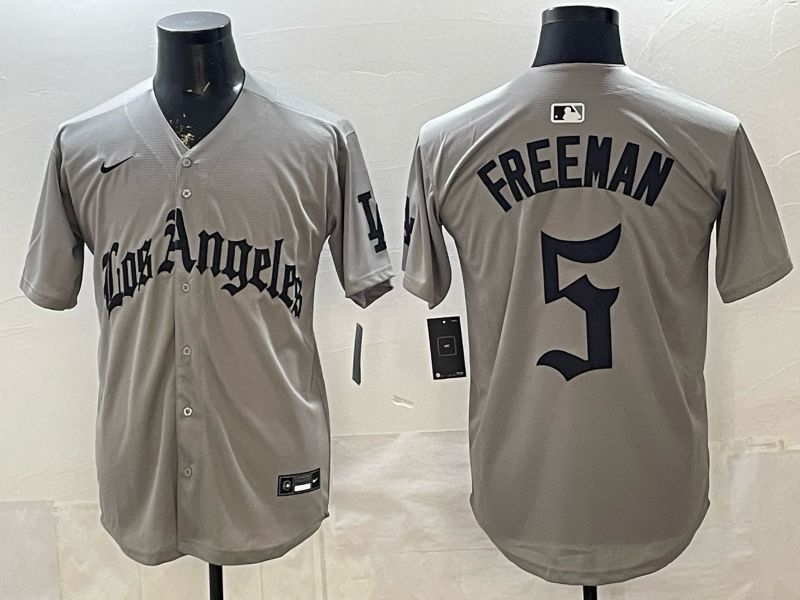 Men 2026 Los Angeles Dodgers #5 Freeman Grey Five generations Nike MLB Jersey style 001